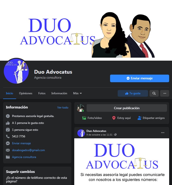 Sitio en facebook - Duo Advocatus